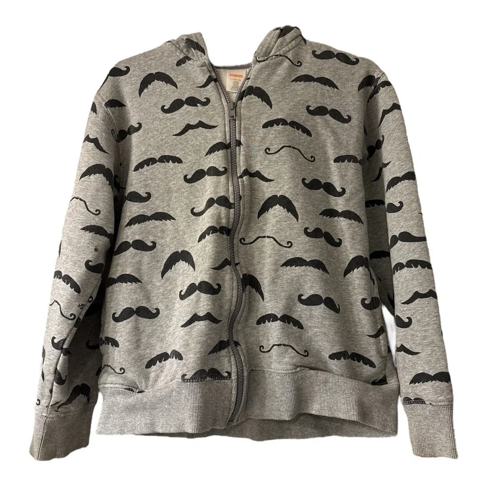 Gymboree Gray and Black Mustaches Hoodie Size Large